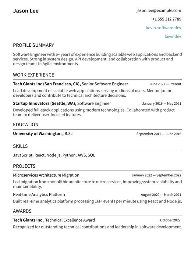linear resume template