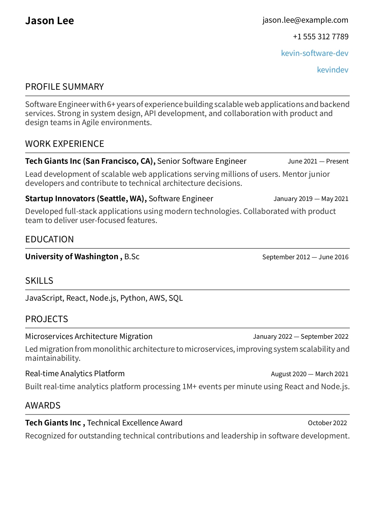 linear resume template